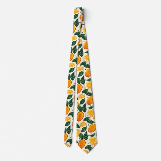Vibrant Citrus Fruit Pattern with Green Leaves ネクタイ (裏面)