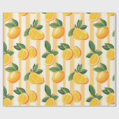 Vibrant Citrus Fruit Pattern with Green Leaves () ラッピングペーパー (フラット)