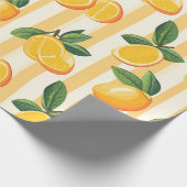 Vibrant Citrus Fruit Pattern with Green Leaves () ラッピングペーパー (角)