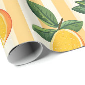 Vibrant Citrus Fruit Pattern with Green Leaves () ラッピングペーパー (ロールコーナー)