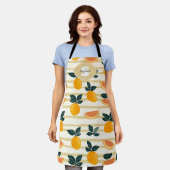 Vibrant Citrus Fruit Pattern with Green Leaves (4) エプロン (着用した状態)
