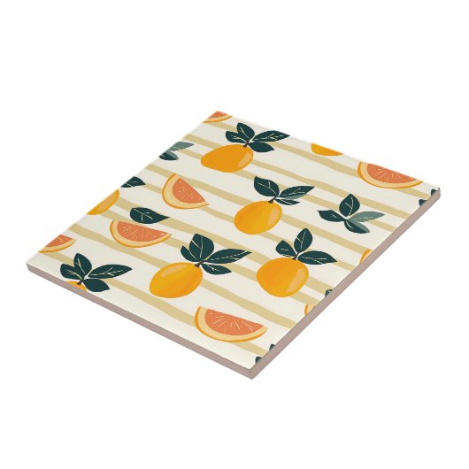 Vibrant Citrus Fruit Pattern with Green Leaves (4) タイル (側面)