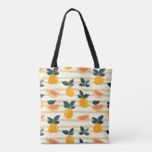 Vibrant Citrus Fruit Pattern with Green Leaves (4) トートバッグ (裏面)