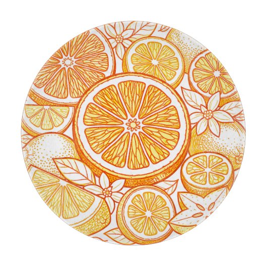 Vibrant Citrus Orange Slice Pattern カッティングボード (正面)