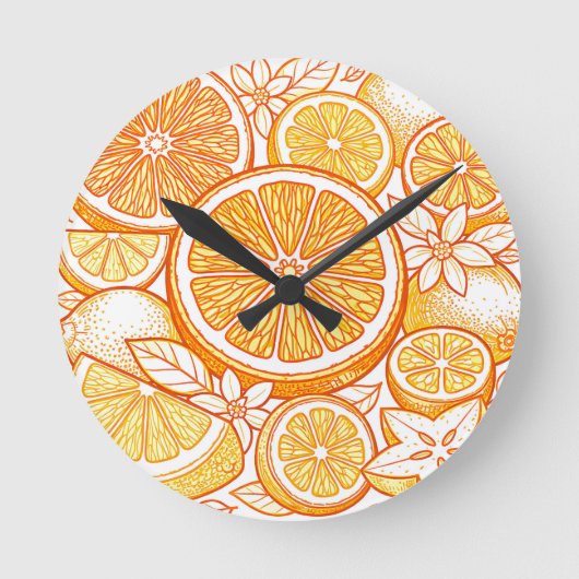 Vibrant Citrus Orange Slice Pattern ラウンド壁時計 (正面)