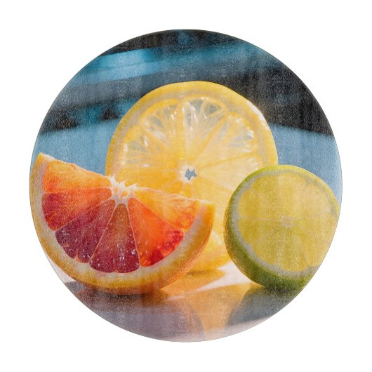 Vibrant Citrus Slices Grapefruit Lemon Lime Fresh  カッティングボード (正面)