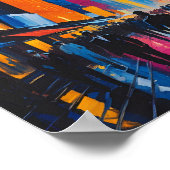 Vibrant City Street Night Painting ポスター (角)