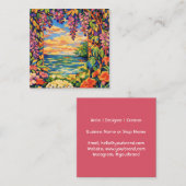 Vibrant Coastal Garden Window – Fauvist Botanical  スクエア名刺 (正面/裏面)