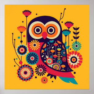 Vibrant color abstract owl design ポスター