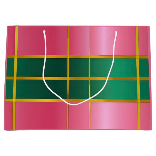 Vibrant Color Block Pink & Green  ラージペーパーバッグ (正面)