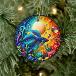 Vibrant Colored Glass Abstract Betta Fish セラミックオーナメント