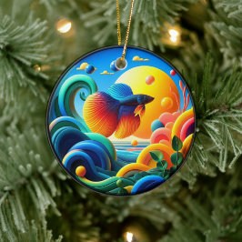 Vibrant Colored Glass Abstract Betta Fish セラミックオーナメント