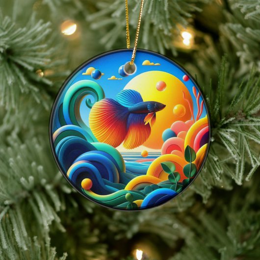 Vibrant Colored Glass Abstract Betta Fish セラミックオーナメント