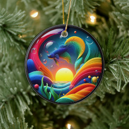 Vibrant Colored Glass Abstract Betta Fish セラミックオーナメント