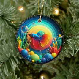 Vibrant Colored Glass Abstract Betta Fish セラミックオーナメント
