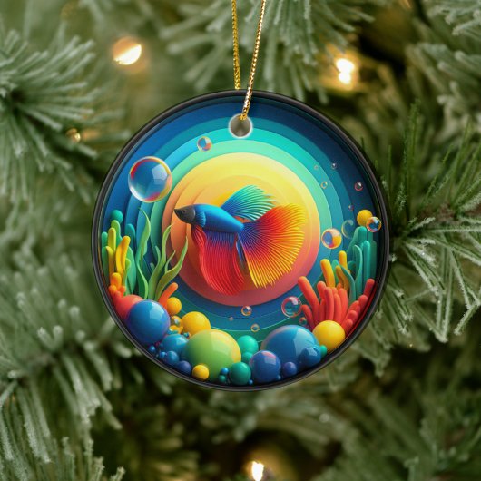 Vibrant Colored Glass Abstract Betta Fish セラミックオーナメント