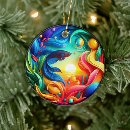 Vibrant Colored Glass Abstract Betta Fish セラミックオーナメント
