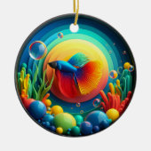 Vibrant Colored Glass Abstract Betta Fish セラミックオーナメント (正面)