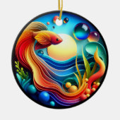 Vibrant Colored Glass Abstract Betta Fish セラミックオーナメント (正面)