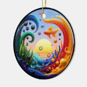Vibrant Colored Glass Abstract Goldfish  セラミックオーナメント (左)