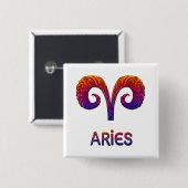 Vibrant Colorful Aries Zodiac Square Button/Magnet 缶バッジ (正面&裏面)
