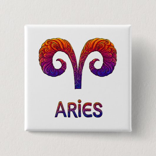 Vibrant Colorful Aries Zodiac Square Button/Magnet 缶バッジ (正面)