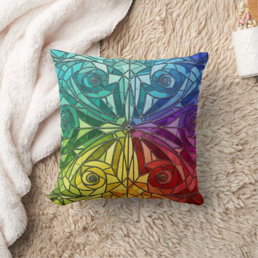 Vibrant Colorful Mosaic Pillow – Geometric Pattern クッション (ブランケット)
