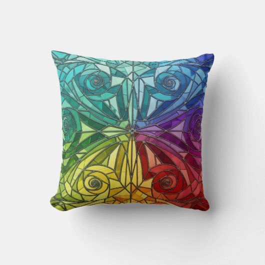 Vibrant Colorful Mosaic Pillow – Geometric Pattern クッション (正面)
