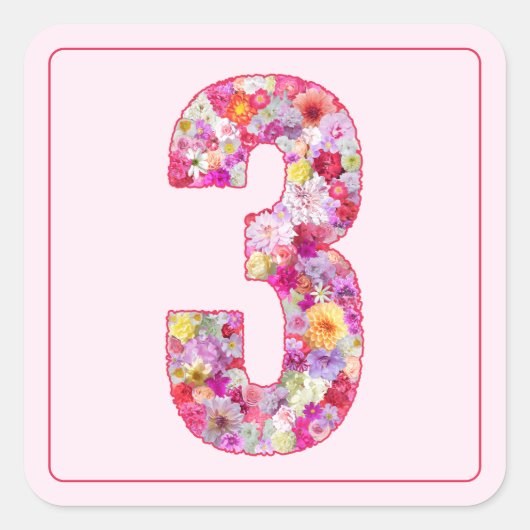Vibrant Colorful Pink Month Number 3 スクエアシール (正面)