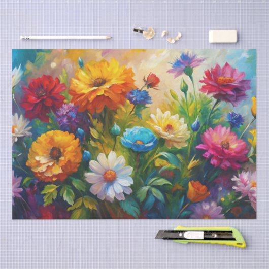 Vibrant Colorful Spring Flowers Decoupage 薄葉紙 (クラフト)