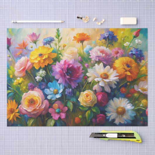 Vibrant Colorful Spring Flowers Decoupage 薄葉紙 (クラフト)