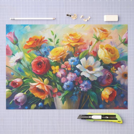 Vibrant Colorful Spring Flowers Decoupage 薄葉紙 (クラフト)