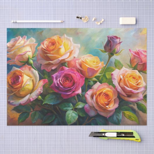 Vibrant Colorful Spring Roses Decoupage 薄葉紙 (クラフト)