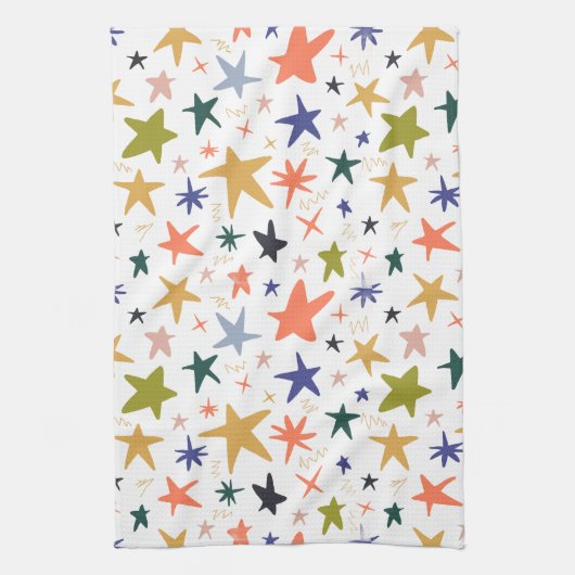 Vibrant Colorful Star Pattern キッチンタオル (縦)
