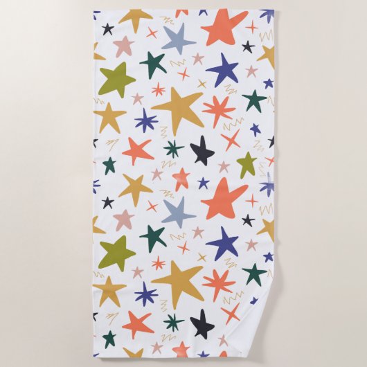 Vibrant Colorful Star Pattern With Cozy ビーチタオル (正面)