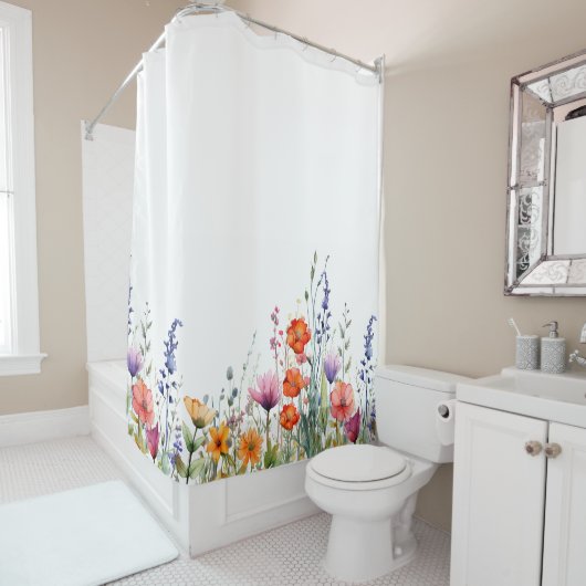 Vibrant Colorful Watercolor Wildflowers  シャワーカーテン (インサイチュ)