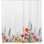 Vibrant Colorful Watercolor Wildflowers  シャワーカーテン (正面)