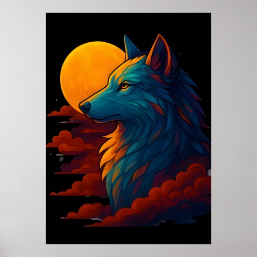 Vibrant Colorful Wolf Art Poster ポスター (正面)