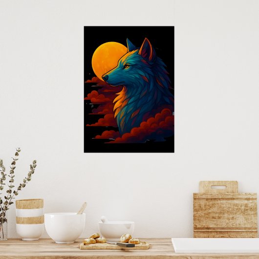 Vibrant Colorful Wolf Art Poster ポスター (キッチン)