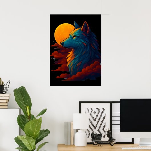 Vibrant Colorful Wolf Art Poster ポスター (ホームオフィス)