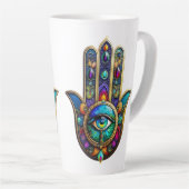 Vibrant Colors Hamsa Turquoise Yellow Third Eye  カフェラテマグ (右アングル)