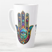 Vibrant Colors Hamsa Turquoise Yellow Third Eye  カフェラテマグ (左アングル)