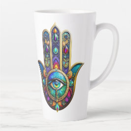 Vibrant Colors Hamsa Turquoise Yellow Third Eye  カフェラテマグ