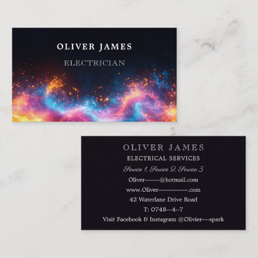 Vibrant Colourful Sparks Electrician and Engineer 名刺 (正面/裏面)