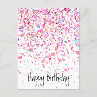 Vibrant Confetti Happy Birthday Pink ポストカード