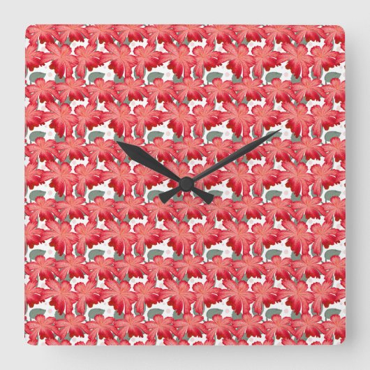 Vibrant Coral Floral Pattern | Bold Red Flowers  スクエア壁時計 (正面)