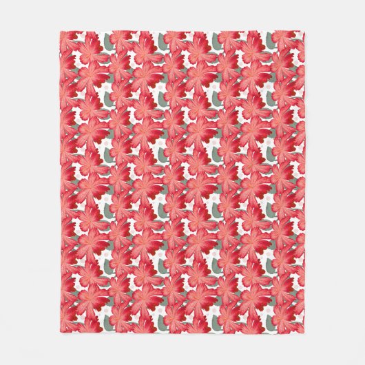 Vibrant Coral Floral Pattern | Bold Red Flowers  フリースブランケット (正面)