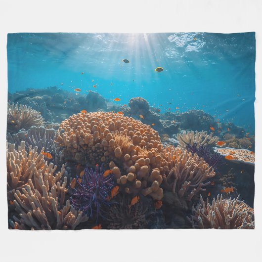 Vibrant Coral Reef Fleece Blanket フリースブランケット (正面(横))