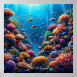 Vibrant Coral Reef with Vivid Clownfish ポスター