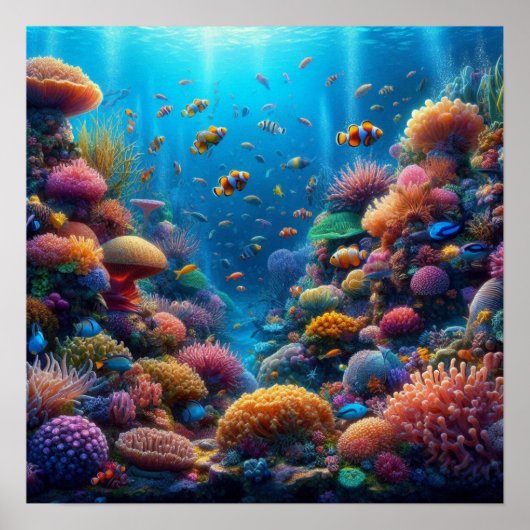 Vibrant Coral Reef with Vivid Clownfish ポスター (正面)
